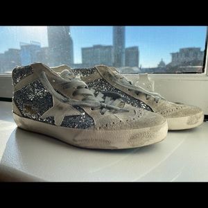 Golden Goose Mid Star Sneakers in Silver Glitter